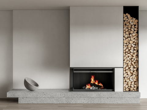 modern fireplace stove firewood pile