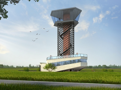 paddy field landscape viewing tower viewing platform psd