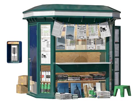 Modern newsstand public telephone booth