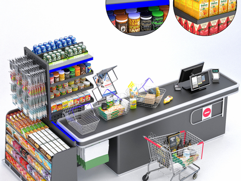 Modern supermarket cash register snack shelf