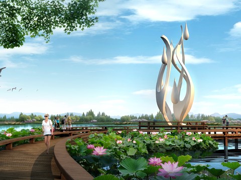 modern lotus wetland bridge garden psd