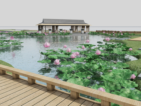 New Chinese-style Lotus Pond Pavilion Observation Deck