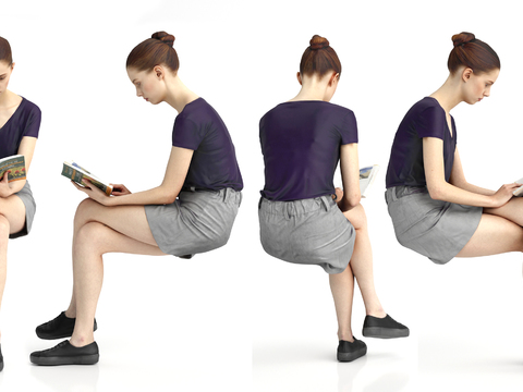 Modern Sitting Reading Woman