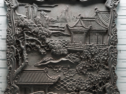 Chinese landscape carved relief