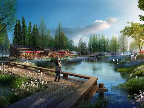 modern wetland covered bridge park psd