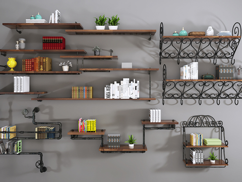 Industrial-style Iron Decorative Rack Book Ornaments Combination