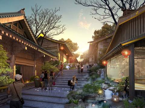 Neo-Chinese Style commercial street pedestrian street landscape psd