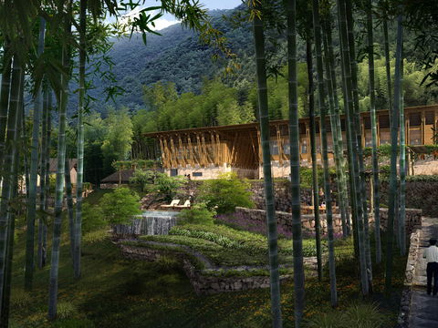 Neo-Chinese Style mountain bamboo forest landscape psd