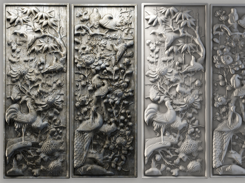 Chinese flower and bird relief