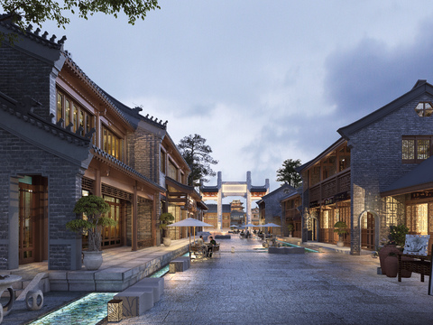 Night view of Chinese-style ancient commercial street