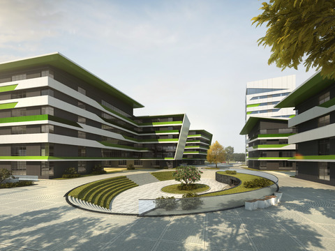 Modern office building square landscape