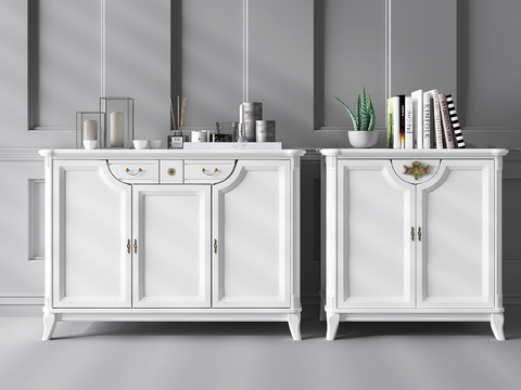 European-style white side cabinet decoration combination