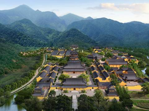 Chinese ancient building bird's eye view psd