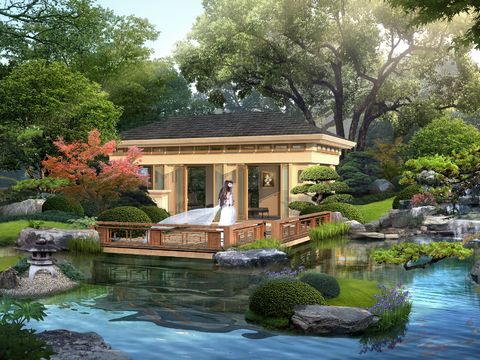 modern park river gazebo pavilion psd