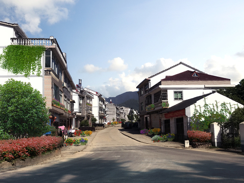 Neo-Chinese Style rural road bridge landscape psd