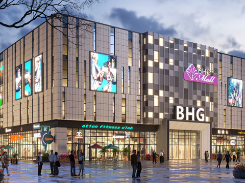 Night view of modern shopping mall commercial street