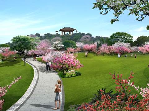 Neo-Chinese Style park landscape psd