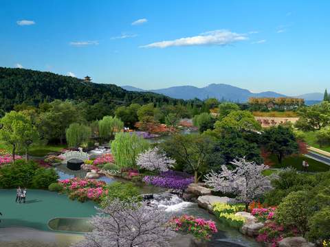 modern wetland park garden bird's eye view psd