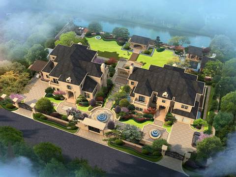 new chinese villa appearance bird's eye view psd