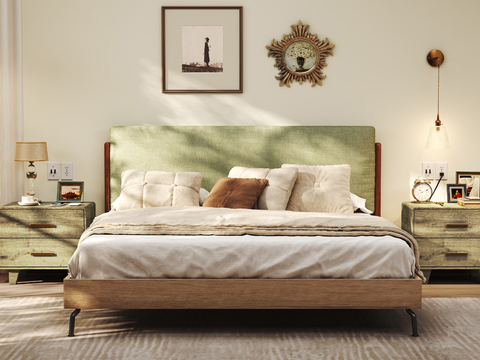 Nordic Green Fabric Double Bed