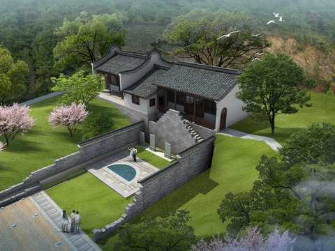 Chinese ancient courtyard psd