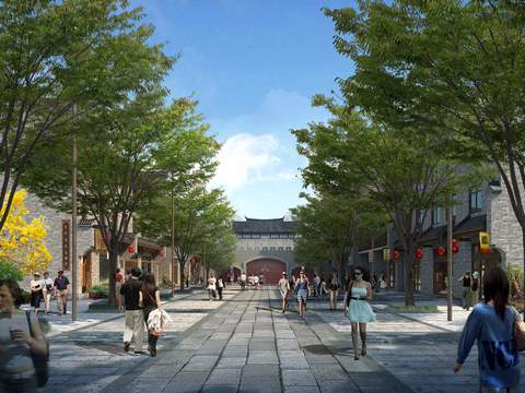 Neo-Chinese Style commercial street pedestrian street landscape psd