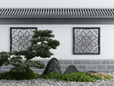 Neo-Chinese Style landscape sketch of welcoming pine rockery