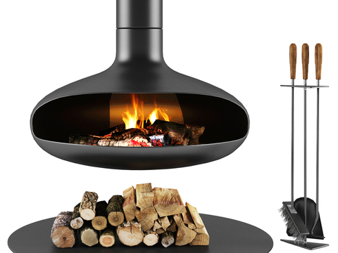 Industrial-style oval fireplace