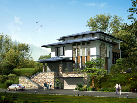 Modern detached villa exterior psd