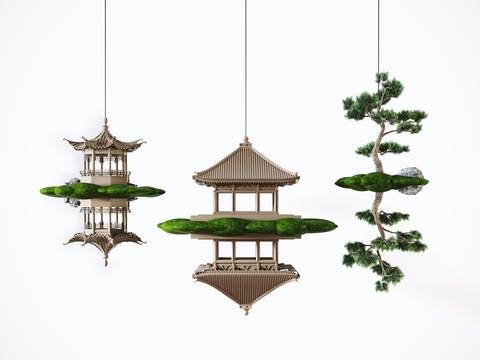 New Chinese Pavilion Mirror Reflection Hanging Pendant