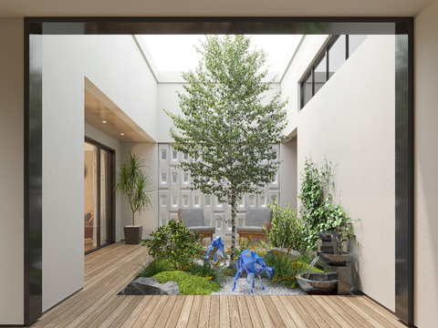 Modern villa patio courtyard view