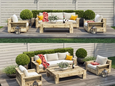 Modern solid wood outdoor sofa combination