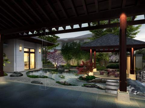 Chinese Courtyard Garden Landscape psd