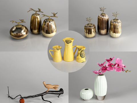 New Chinese-style Metal Ceramic Vase Utensil Ornaments Combination