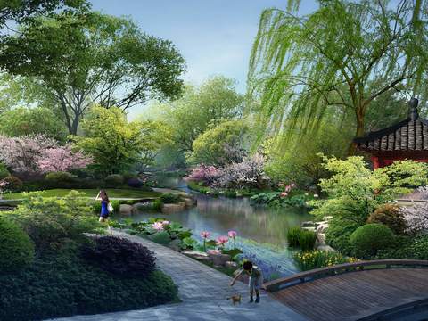 chinese garden landscape psd