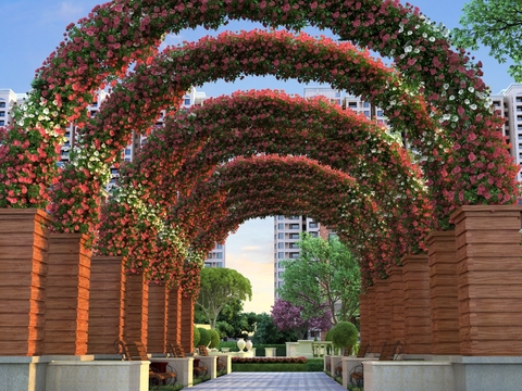 Modern arched wreath promenade view