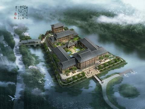 Chinese ancient architecture bird's eye view psd