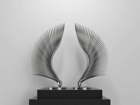 Modern Metal Wings Sculpture