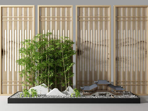 New Chinese-style rockery bamboo promenade gardening sketch