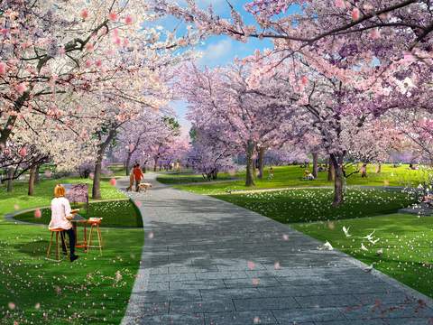 Modern Cherry Tree Park Garden psd