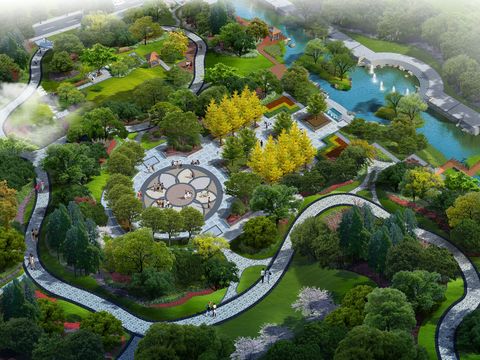 modern wetland garden bird's-eye view psd