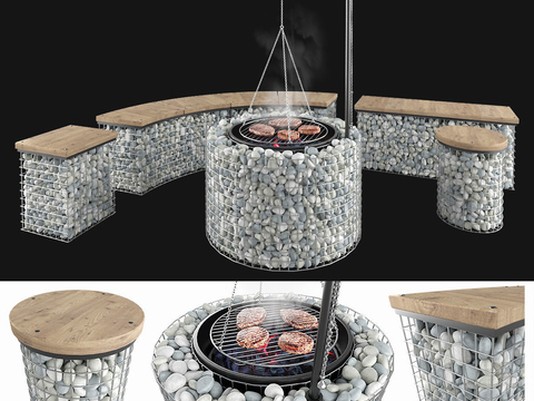 Modern Outdoor Pebble Seat Barbecue Oven