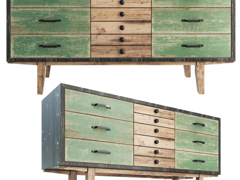 Nordic retro distressed solid wood side cabinet free