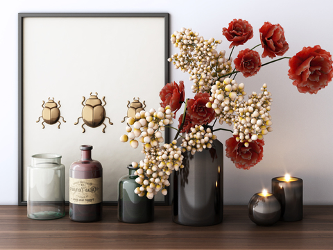 Modern glass vase flower decorative painting combination