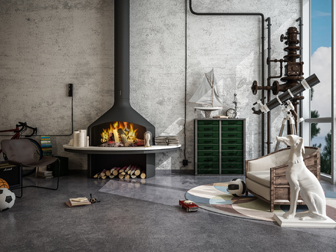 Industrial-style wrought iron fireplace