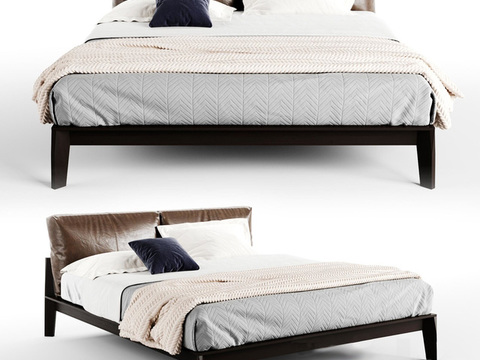 Modern minimalist solid wood fabric double bed for free