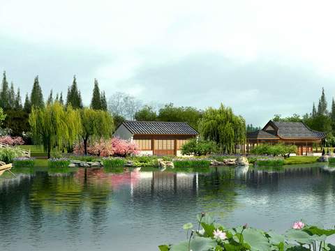 Neo-Chinese Style wetland landscape psd