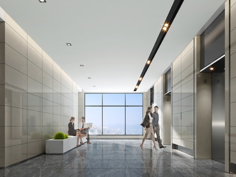 Modern office elevator hall