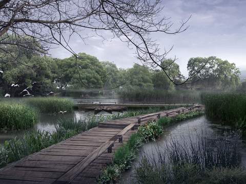 modern wetland bridge landscape psd