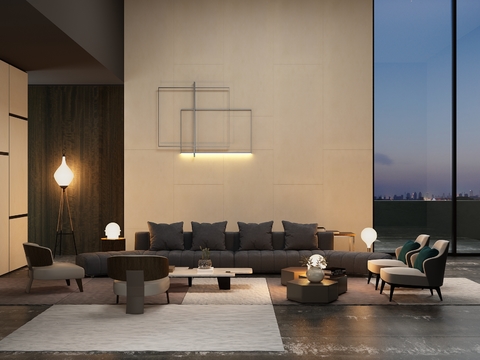 Italian Minotti modern multi-person sofa coffee table decoration combination